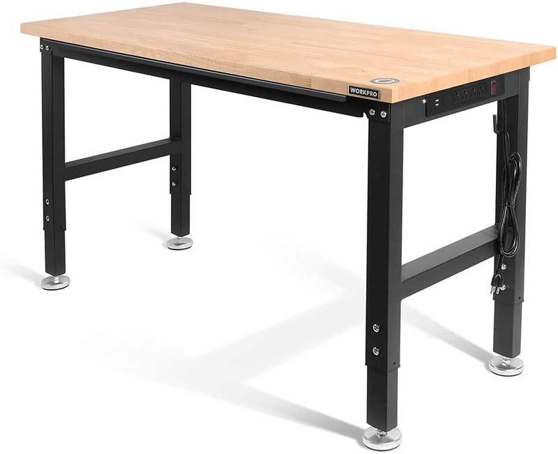 WORKPRO 72"/48''/60''Adjustable Workbench Rubber Wood Top Heavy-Duty Workstation gallery