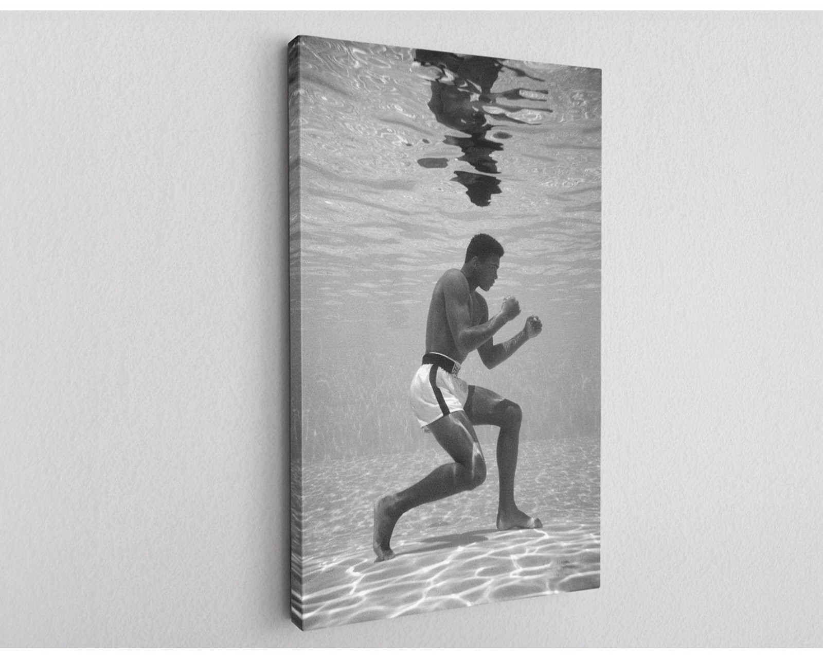 Boxer Underwater Training Canvas Print, Black White Sports Wall Art gallery