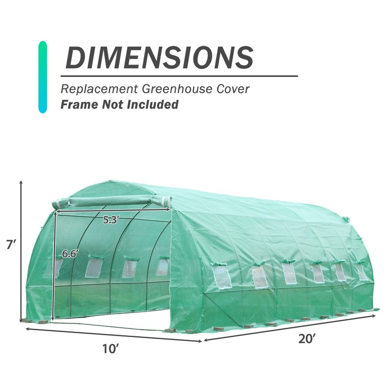 Aoodor 20x10x7FT Greenhouse Replacement Cover Outdoor Walk-in Tunnel(Only Cover) gallery