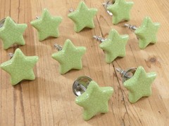 10 Lime Green Ceramic Knobs Closet Door Kitchen Cabinet Pulls Dresser Stars