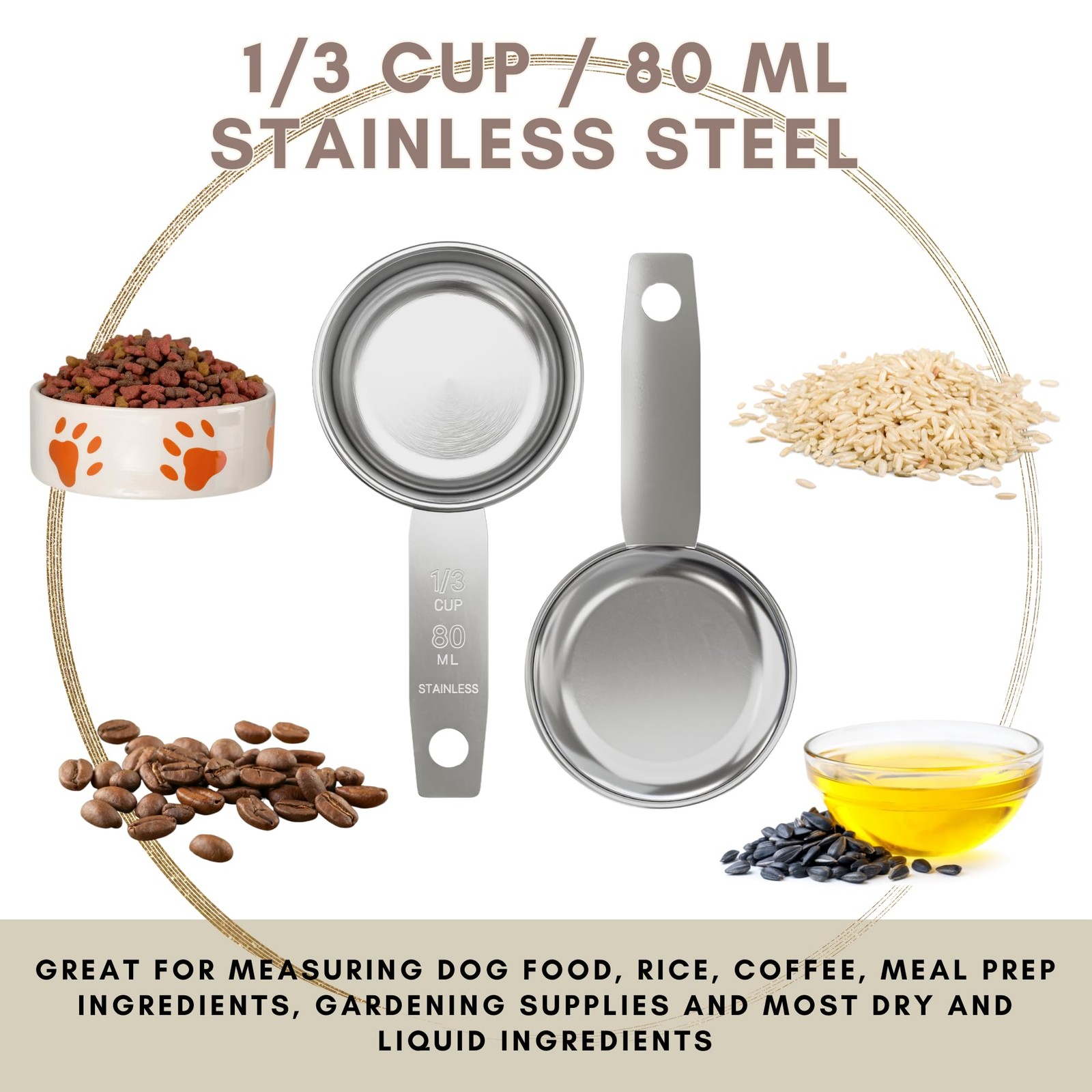 1/3 Cup Stainless Steel Measuring Cup | Sturdy Metal 80 ml | 80 cc | 3 oz | S... gallery