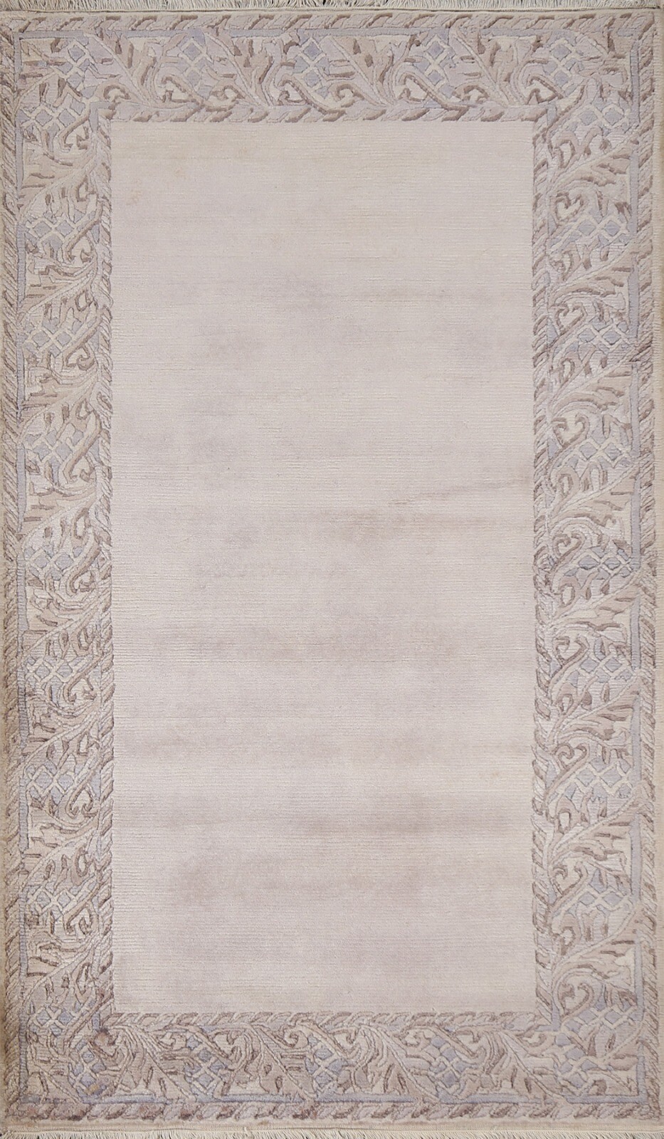 Bordered Ivory Modern Nepalese Plush Wool 3'x5' Rug Hand-knotted Foyer Carpet gallery