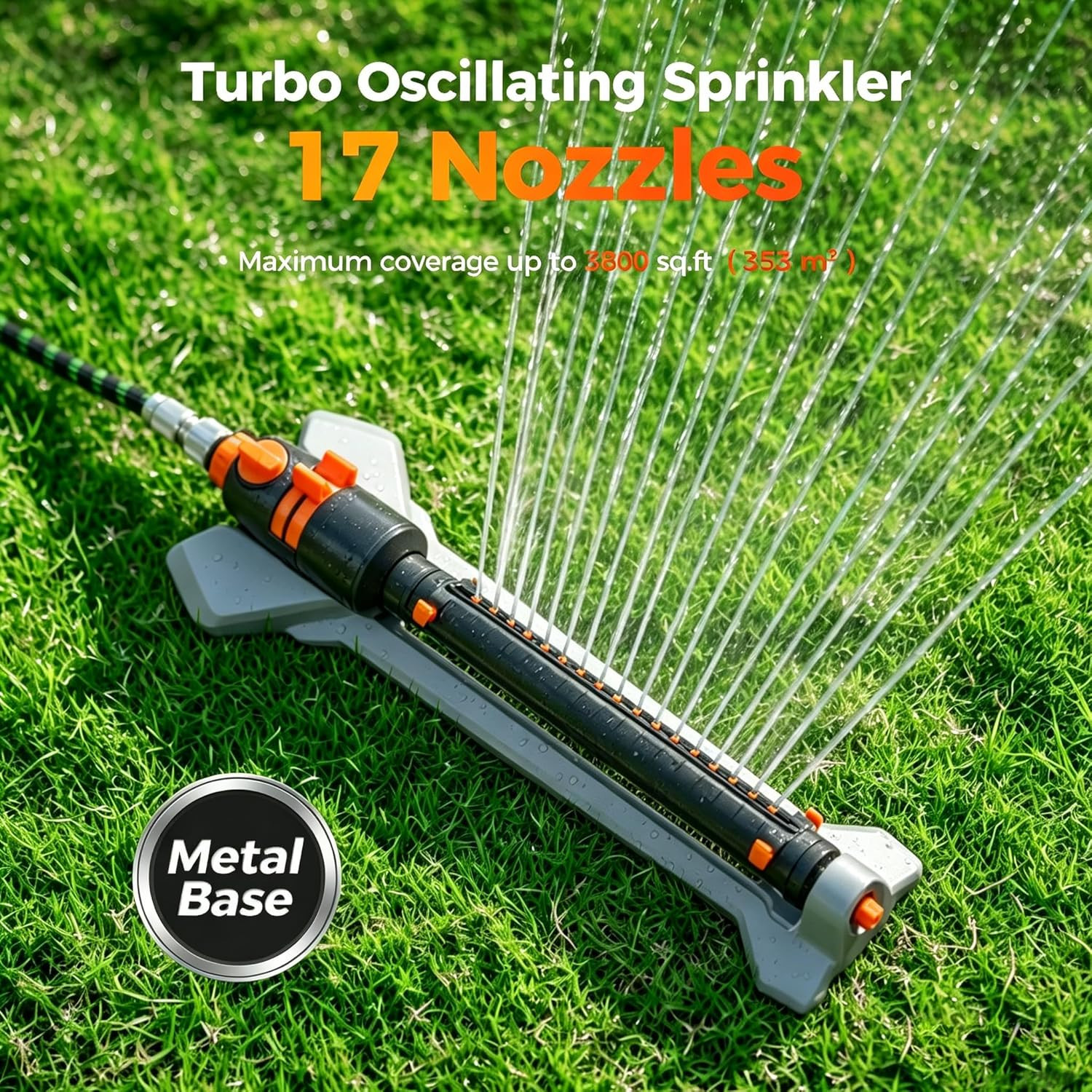 Diivoo Turbo Oscillating Water Sprinkler 17 Nozzles Up to 3800 Sq. Ft, Heavy Dut gallery