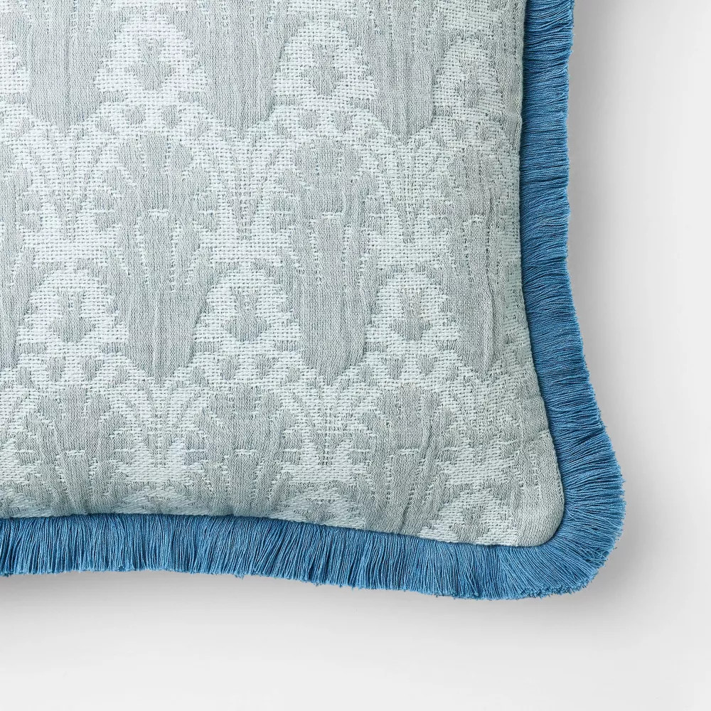 Lumbar Woven Shell Block with Fringe Edge Throw Pillow Blue - Threshold gallery