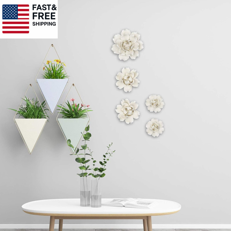 5 Pcs Ceramic Flower Wall Decor Handcrafted 3D Hanging Porcelain Flowers Wall Ar gallery