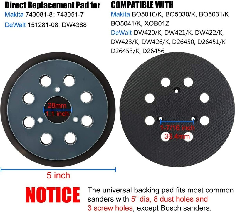 2X 5" Orbital Sander Pads Hook& Loop for DeWalt DW420 DW421 DW422 DW423 DW426 gallery