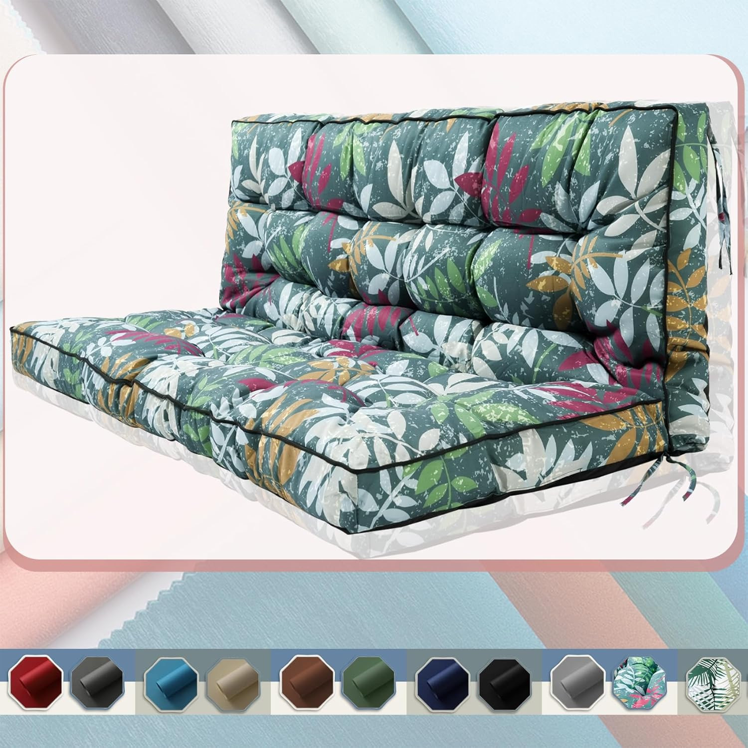 Outdoor Swing Replacement Cushion - Waterproof Green Floral, 40x55in gallery