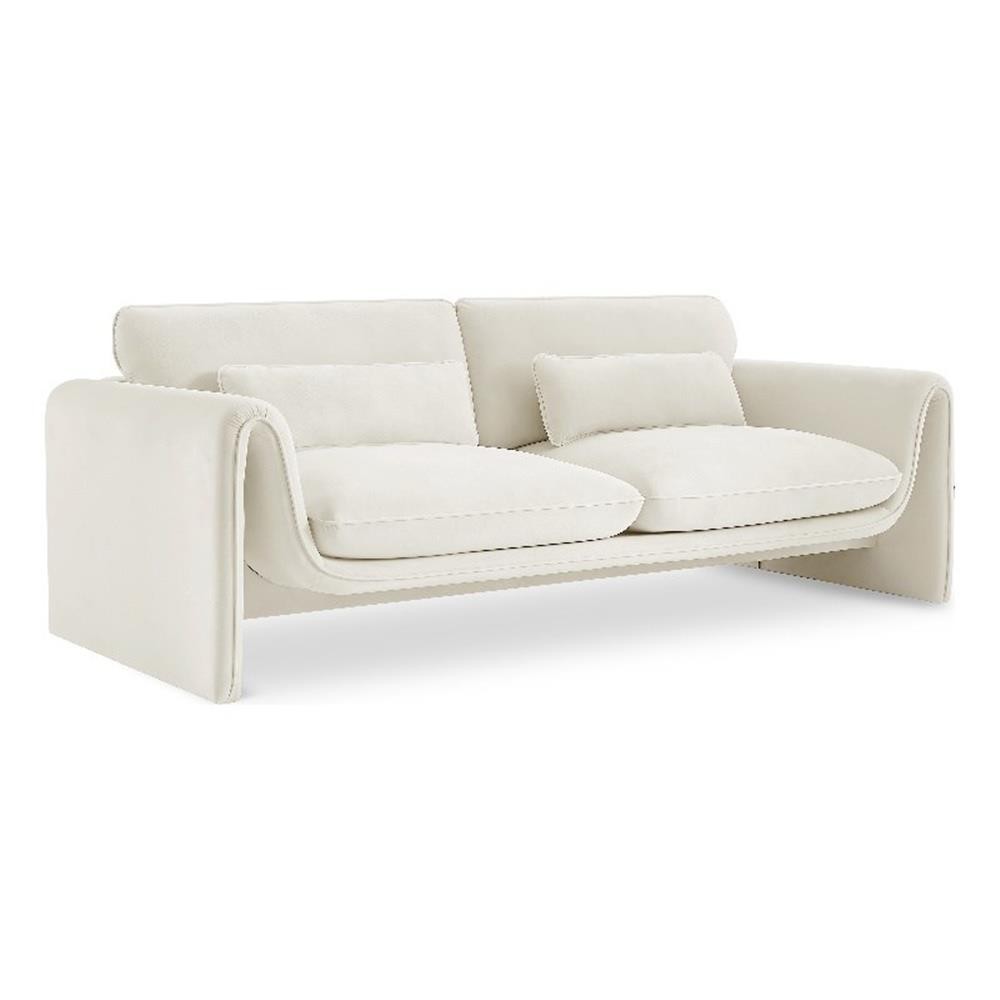 Pemberly Row Contemporary Soft Cream Velvet Fabric Sofa - 86"W x 38"D x 31"H gallery