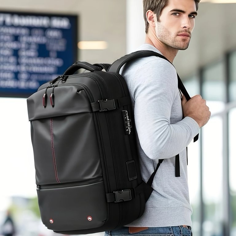 TRAVEL SENTRY Backpack Black Compression Expandable Laptop Weekender Hiking TSA! 2