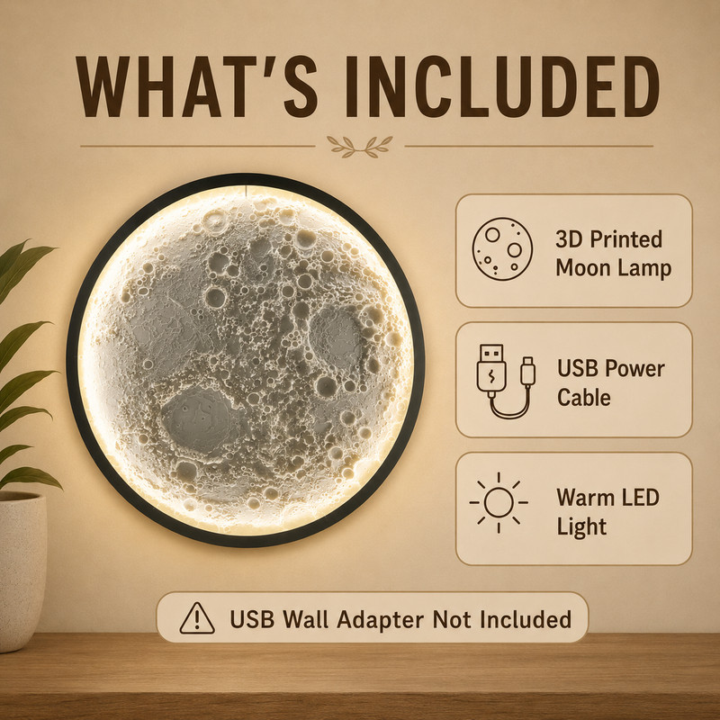 3D Printed Moon Wall Lamp with USB LED Light – Illuminated Lunar Wall Decor gallery