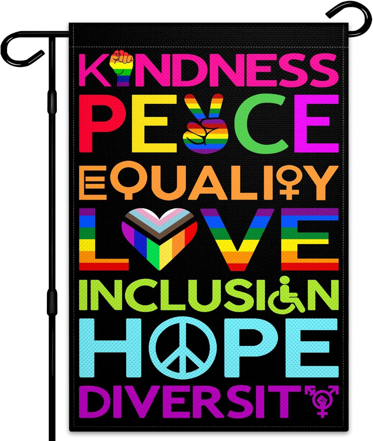 Kindness Peace Equality Love Inclusion Hope Diversity Garden Flags for outside 1 gallery