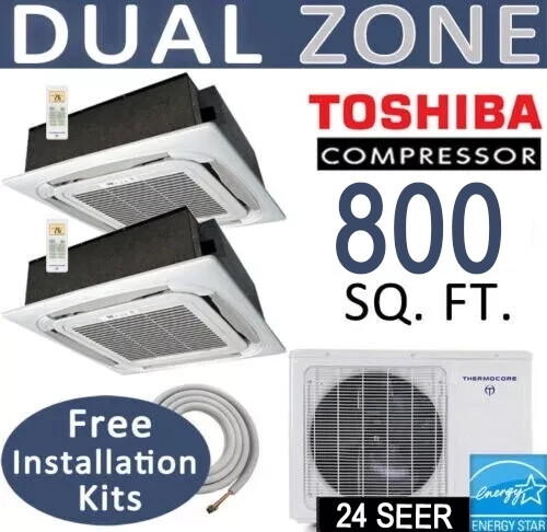 18,000 BTU Dual Zone Ductless Mini Split AC - Heat Pump: 9000x2