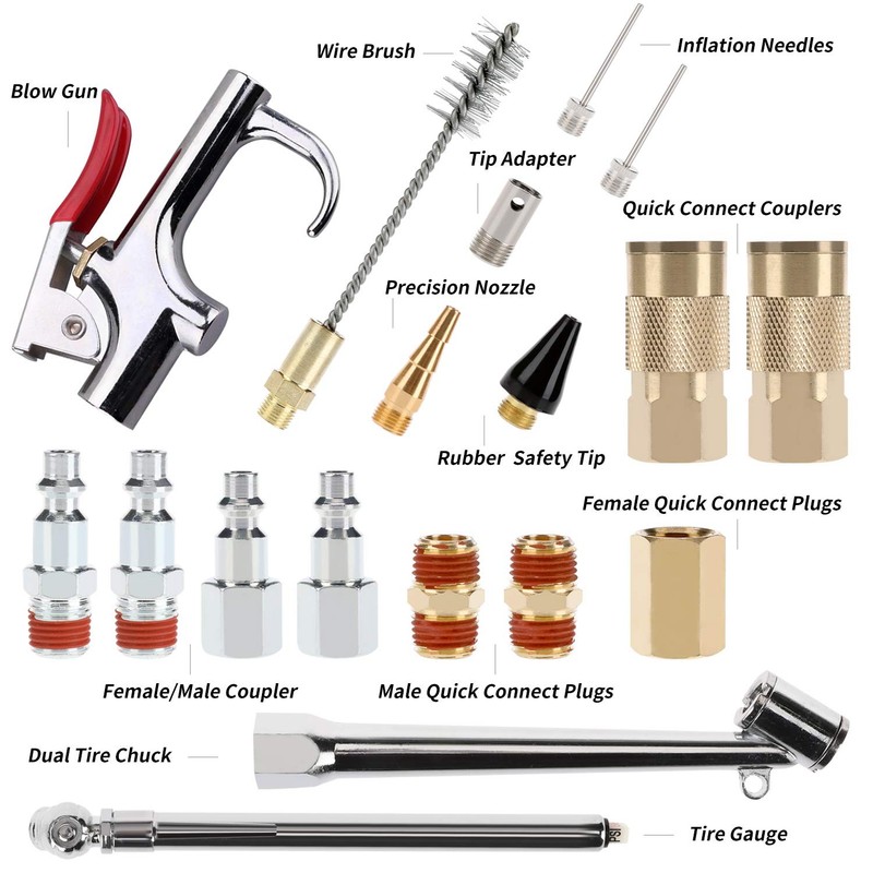 19 Pieces Air Compressor Accessories Kit With 3/8 Inch X 25ft Hybrid Hose 1/4 In gallery