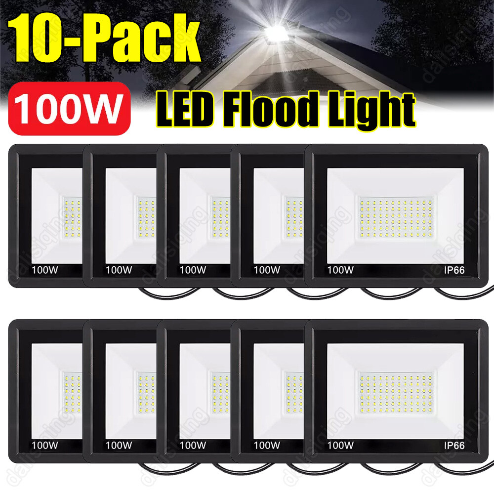 10Pack 100W LED Flood Light Garden Outdoor Lamp Yard Security Spotlight Fixtures gallery