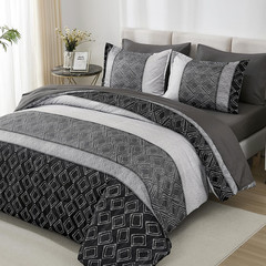 Black & Gray King Comforter Set – 7-Piece Boho Striped Bed-in-a-Bag, Warm Patchw