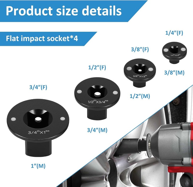 4Pcs Low Profile Impact Socket Adapter Set, Drive Ratchet Adapter Set, Magnetic gallery