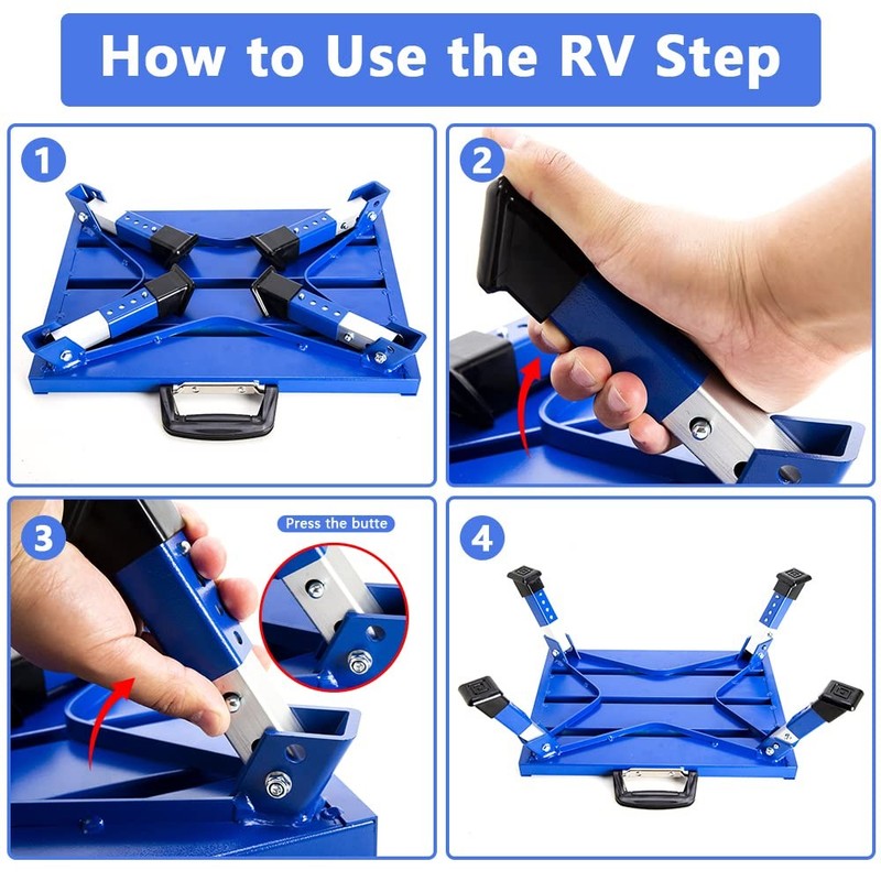 Aluminum RV Folding Step Stool Adjustable NonSlip 1000lb for Camper Blue gallery