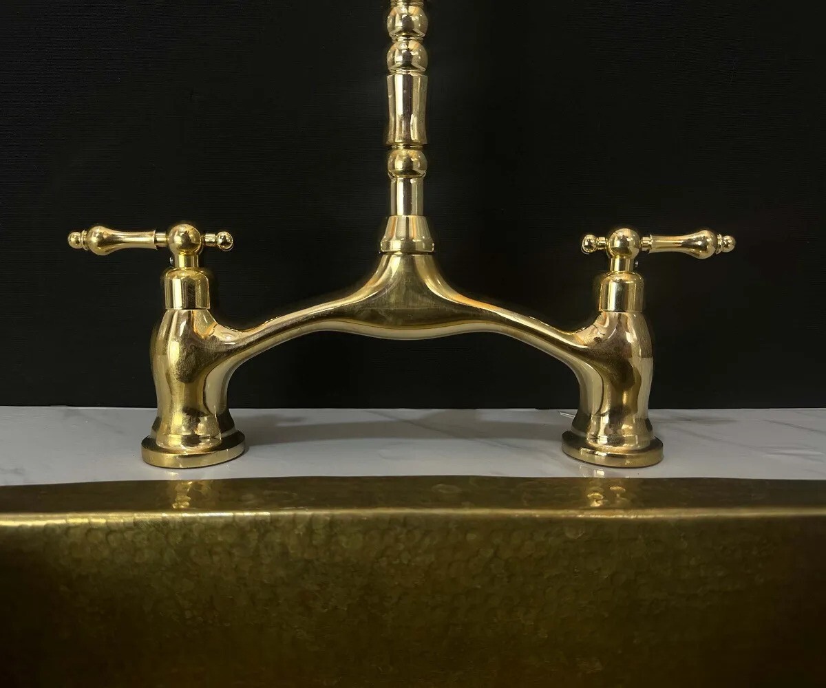 Victorian Style Bridge Kitchen Faucet – Unlacquered Brass Construction gallery