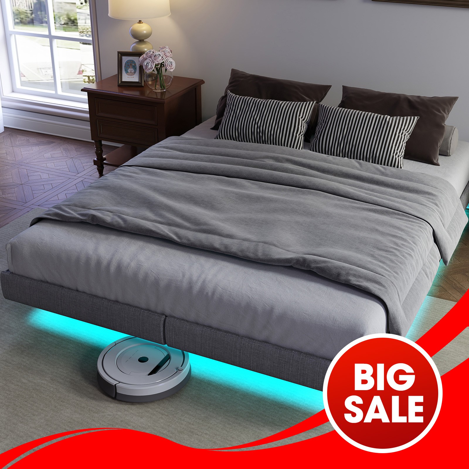 King Bed Frame ,Floating Metal Bed Frame King with LED Lights gallery