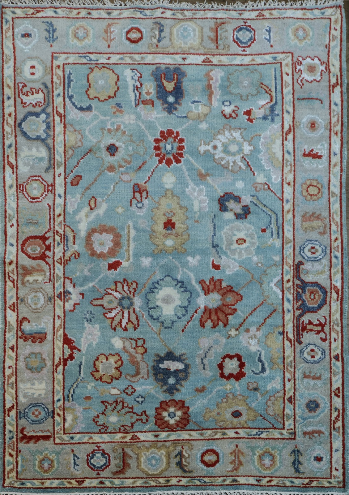 Light Blue Oushak Style Rug 4x6 Ft Handmade Floral Indian Oriental Wool Carpet gallery