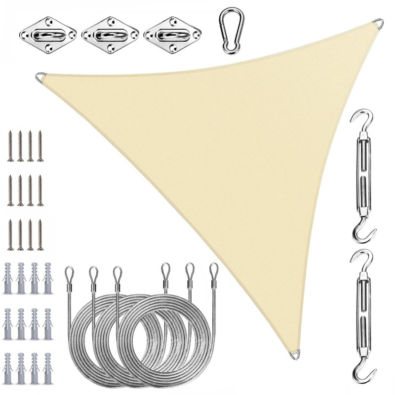 ColourTree Pro Ring Triangle Sun Shade Sail with Kit, 260 GSM Fabric Heavy Duty gallery