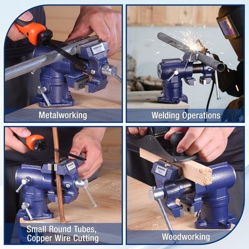 WORKPRO Portable Dual Jaws Table Vises 2.5"&1.5" 360° Swivel Clamp-On Bench Vise gallery