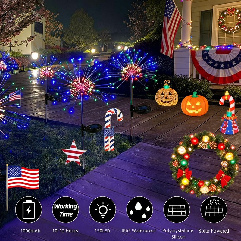 150 LED Solar Firework Fairy Lights Outdoor Waterproof Path Garden Decor Lamp US gallery