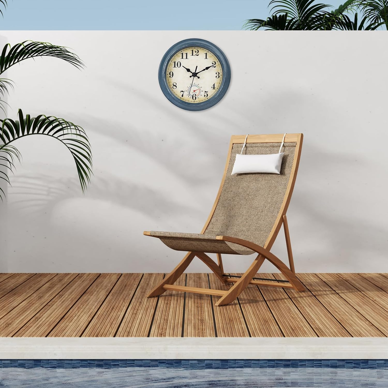 Outdoor Clocks Waterproof with Thermometer Combo Rustic Coastal Beach Wall Clock gallery