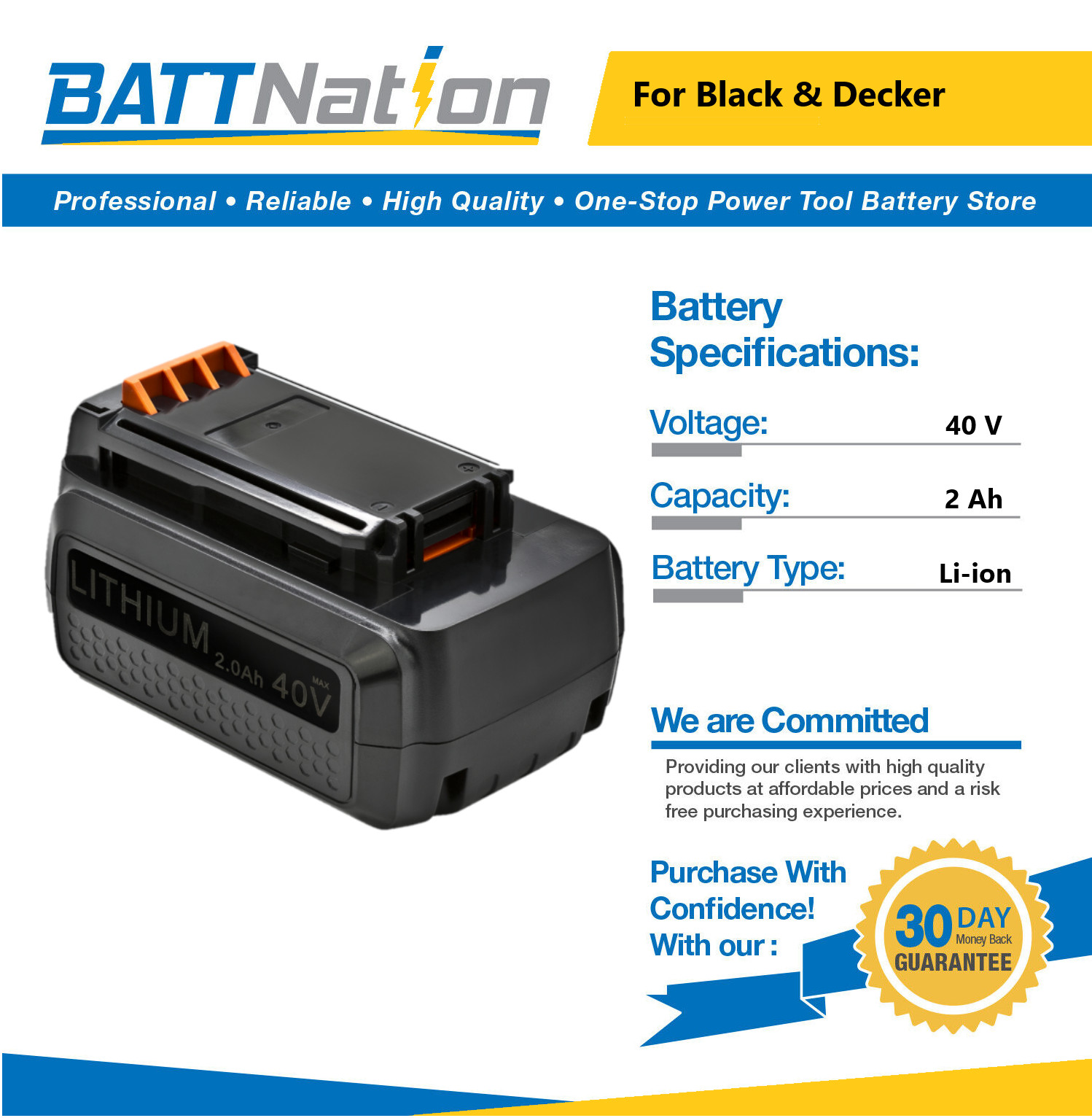40V 2Ah Li-ion Battery for Black&Decker LBX2040, LBXR36, LBXR36-2, LBX36 gallery