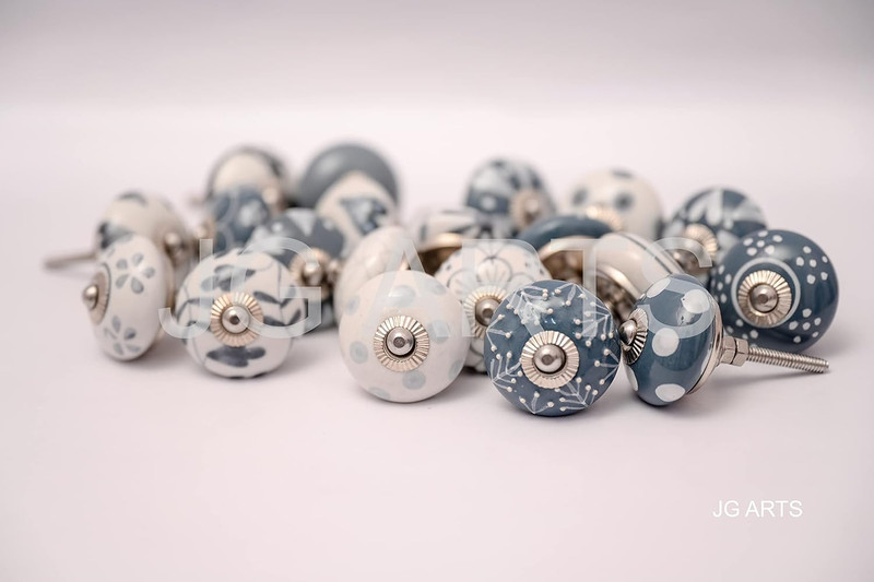 20 Knobs Grey & White Cream Hand Painted Ceramic Knobs Cabinet Drawer Pull Pulls gallery