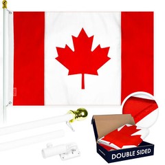 Combo: 6 Ft Flagpole White & Canada Flag 3×6 Ft Double Sided Embr 210D Poly