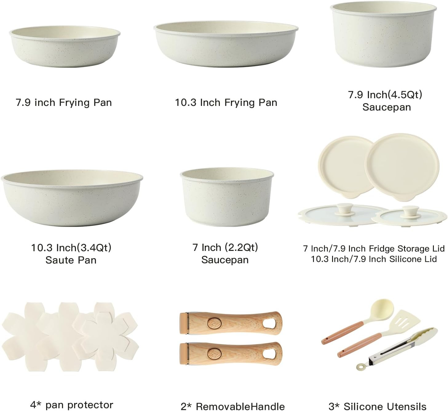 15-Piece Ceramic Cookware Set – Non-Stick Pots & Pans with Detachable Handles, W gallery