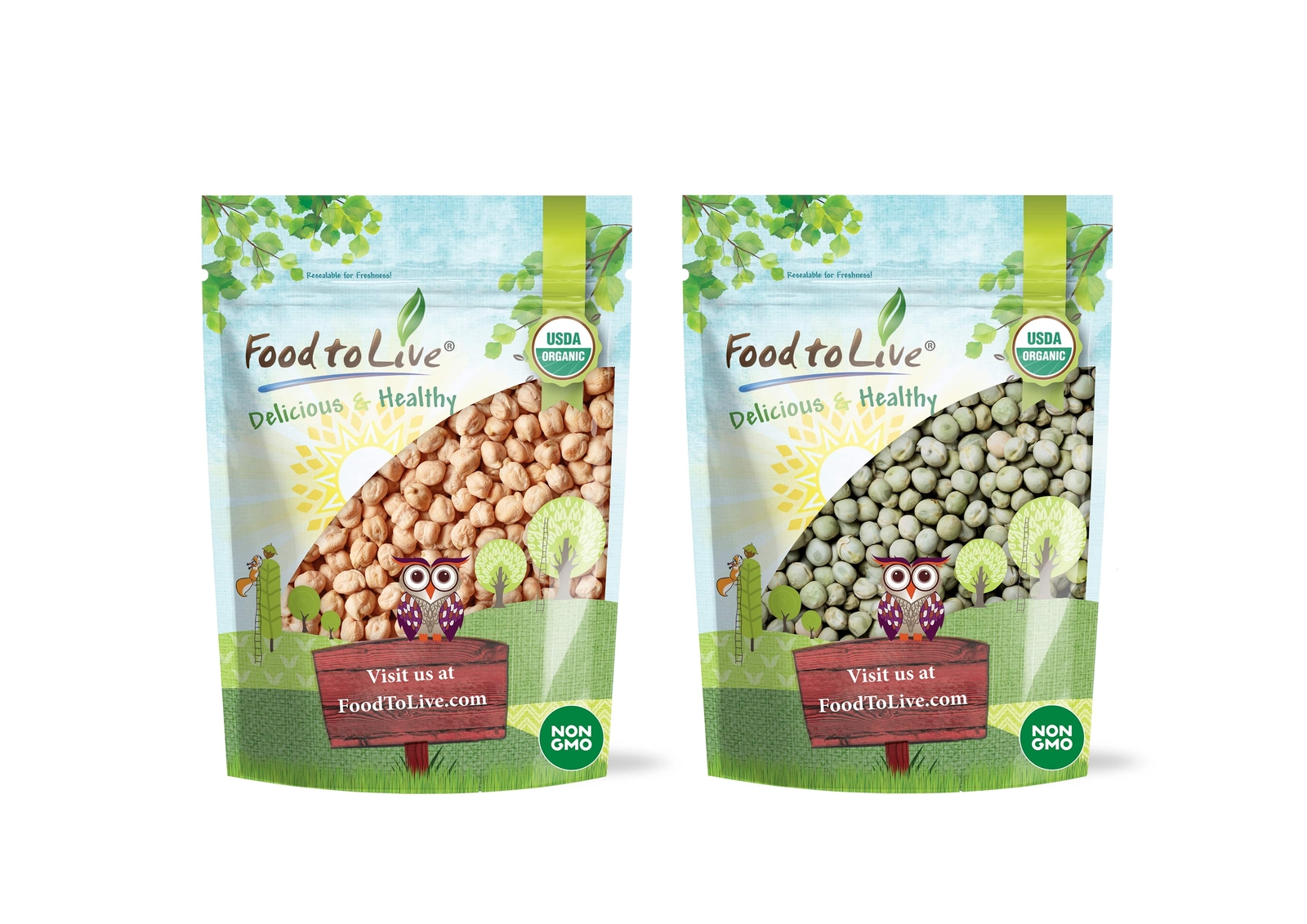 Organic Pulses Bundle, 2 Pack – Chickpeas (5 LB) and Whole Green Peas (5 LB) gallery