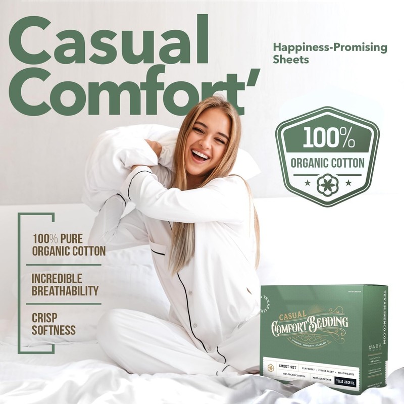 100% Organic Cotton Percale Sheets King Size - Crisp & Cooling 4 PC Set gallery