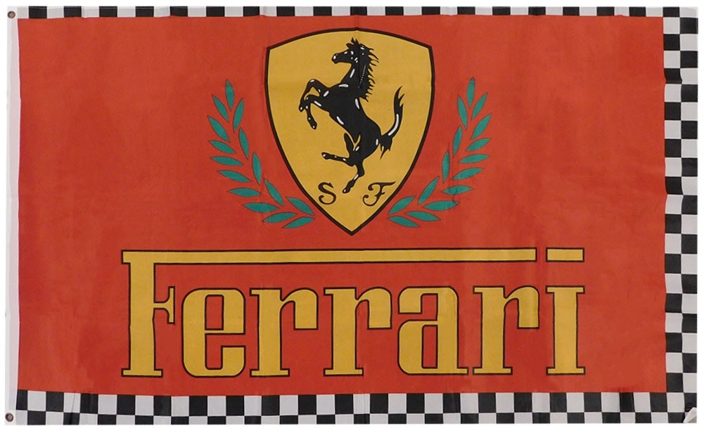 RED FERRARI CHECKERED BORDER & LEAF FLAG new 3x5ft QUALITY SATIN US seller gallery
