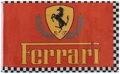 RED FERRARI CHECKERED BORDER & LEAF FLAG new 3x5ft QUALITY SATIN US seller