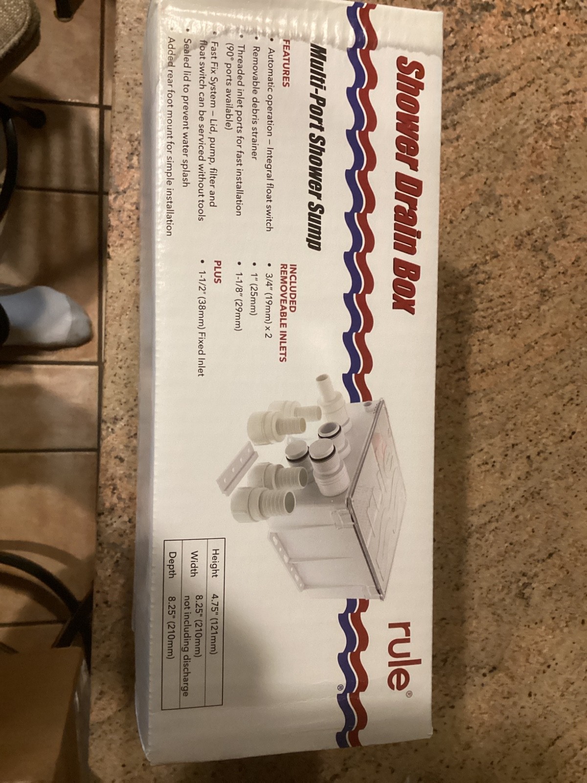 Rule 98B Shower Drain Box Pump Multi-Port Shower Sump Assembly 800GPH gallery