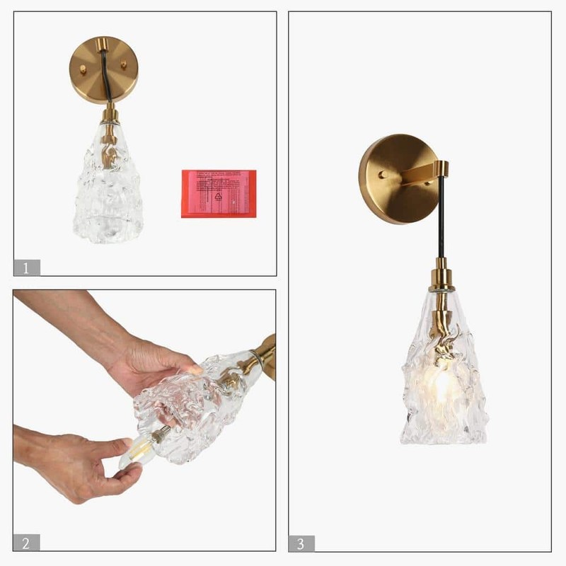 Transitional Bathroom Bell Wall Sconce 1-Light Brass Crystal Shade gallery