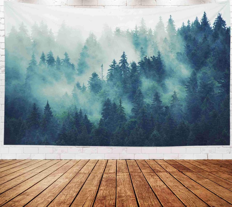 Forest Tapestry Wall Hanging - Green Misty Pine Tree Nature Wall Art, 80x60 I... gallery