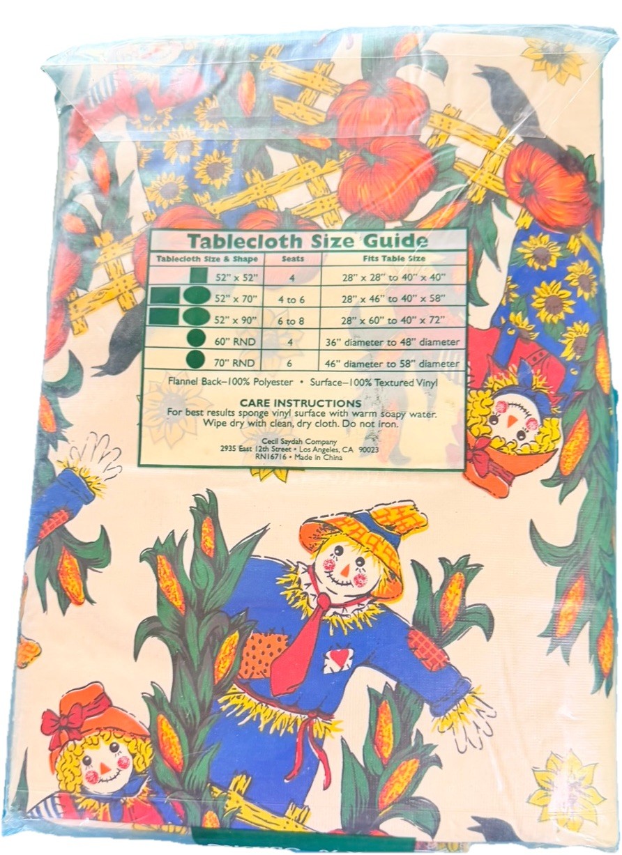 Vinyl Table Fashions New In Pack 52” X 90” Oblong Tablecloth Fall Scarecrows gallery