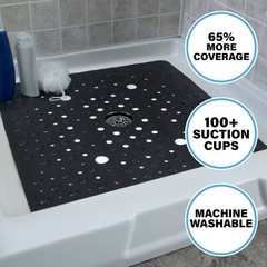 65% MORE COVERAGE! SlipX Solutions Solid Black Extra Large Shower Mat (27″)