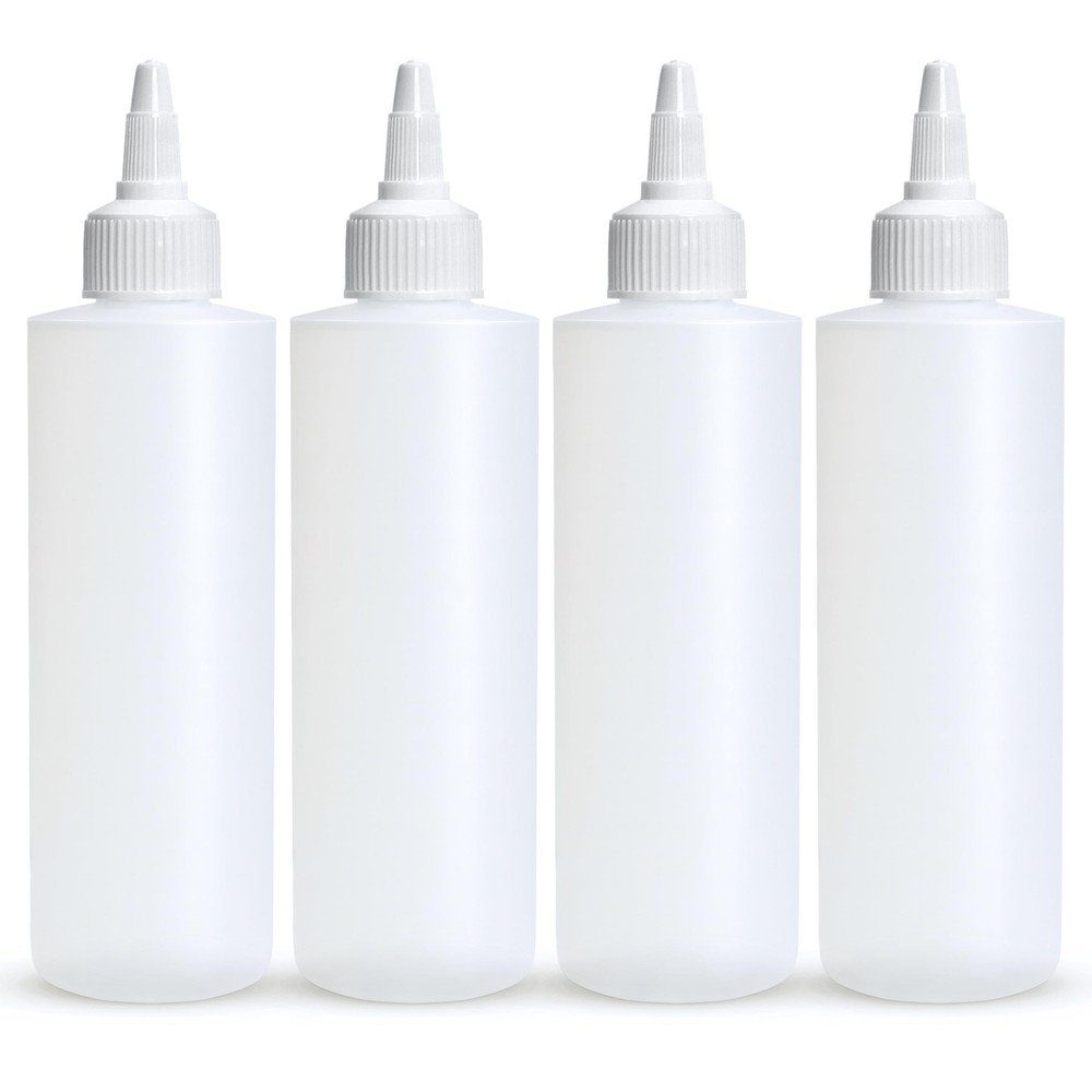 Squeeze Bottles, 4 OZ Empty Squirt Bottle with Twist Top Cap, Leak Proof 4 PACK