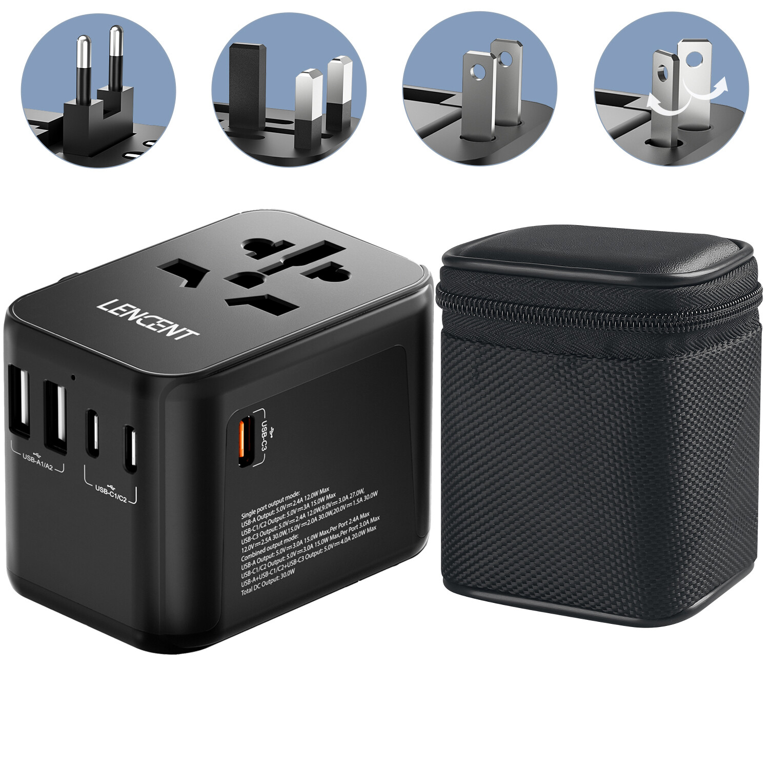 LENCENT Travel Adapter Universal Converter 30W Fast USB Wall Charger Power Plug gallery