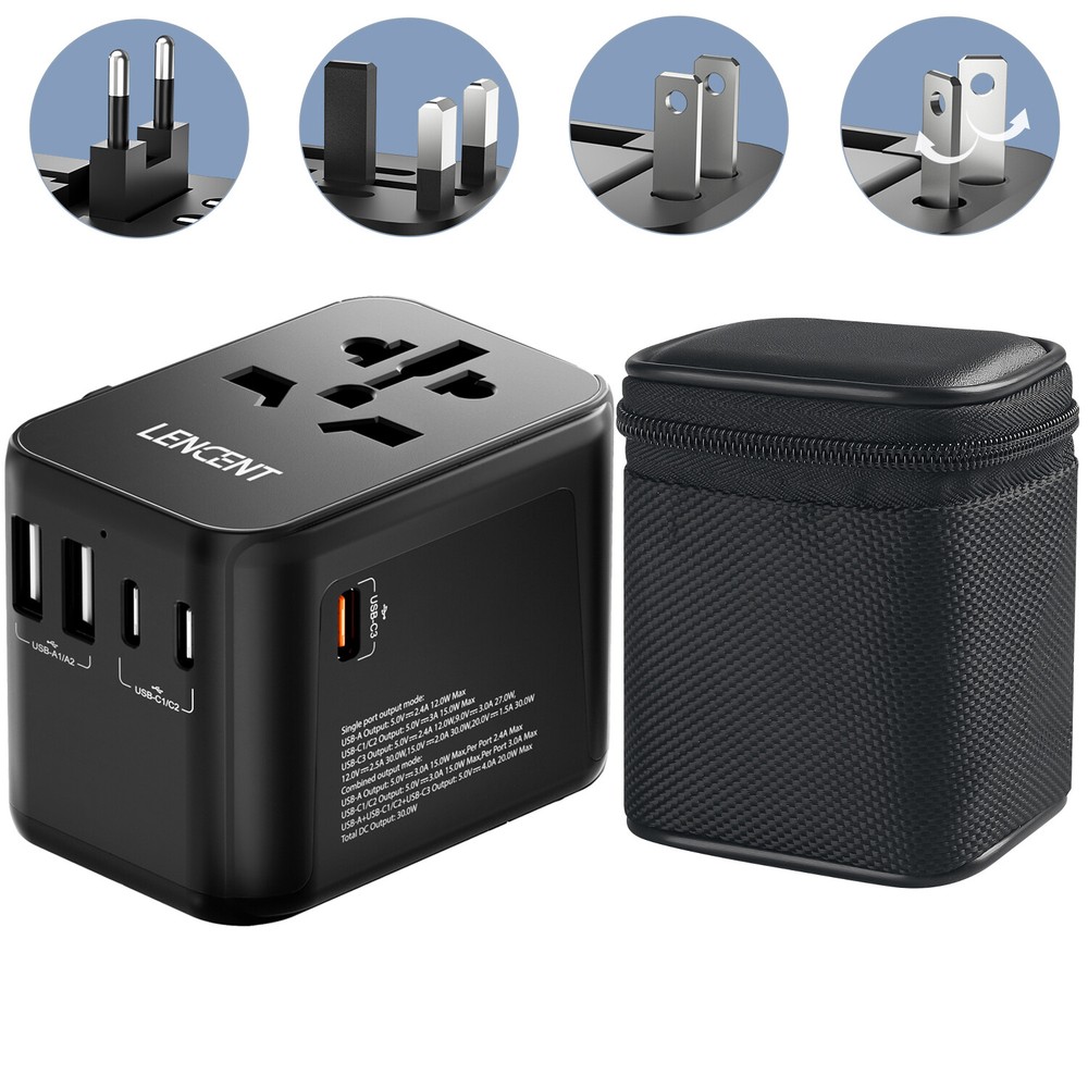 LENCENT Travel Adapter Universal Converter 30W Fast USB Wall Charger Power Plug