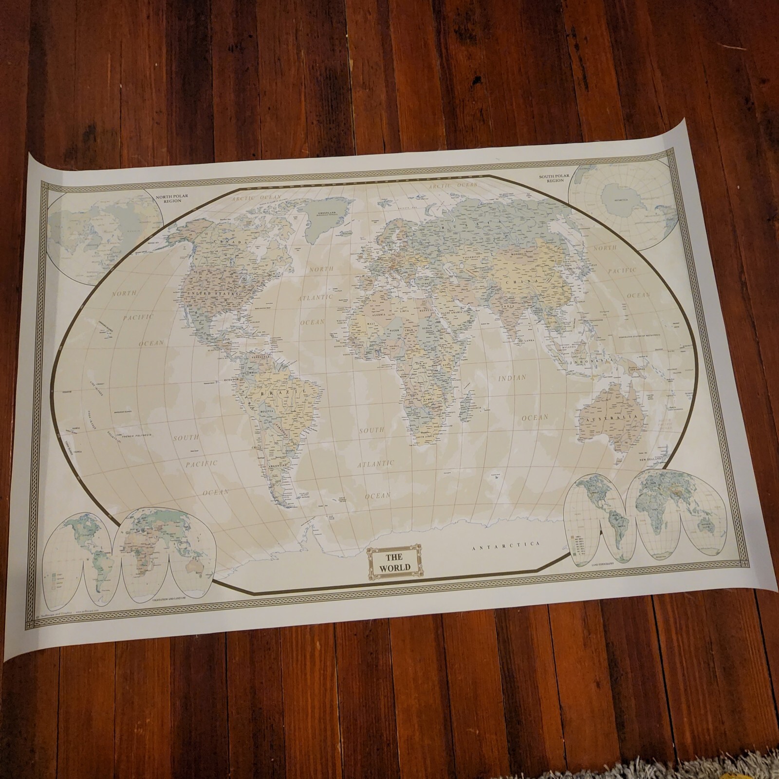 Swiftmaps World Wall Map Modern Day as Antique Edition on Vinyl Canvas 36" x 24" gallery