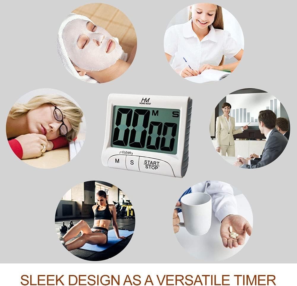 3" Large Display Digital Kitchen Timer - Sleek Matte White with Loud Alarm gallery