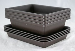 4 Sets Rectangular Plastic Cactus, Bonsai Training Pot + Tray 6.25″x 4.75″x 2″