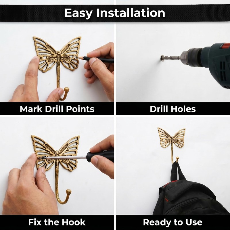 33 Lb. Solid Brass Butterfly Wall Hooks - Vintage Gold Decorative Hooks for C... gallery
