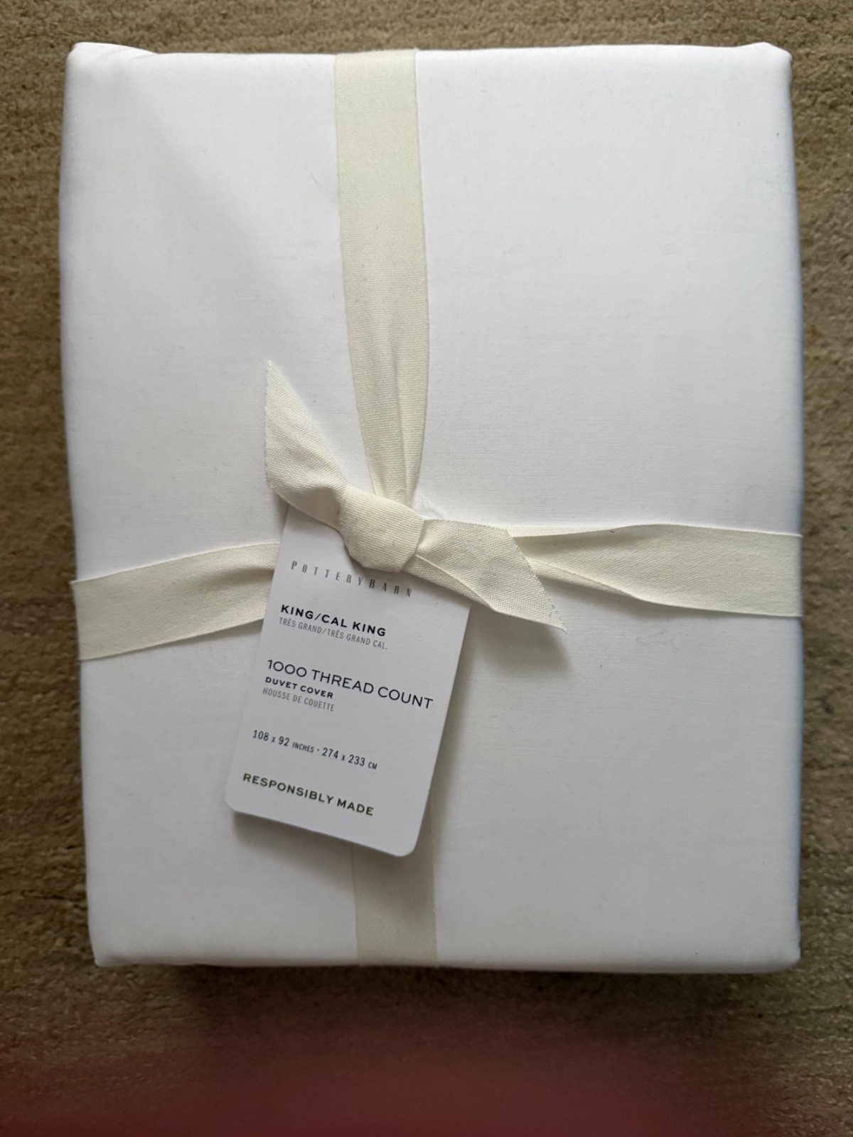 Pottery Barn 1000-Thread-Count Cal KG Duvet Cover. White. New With Tags gallery