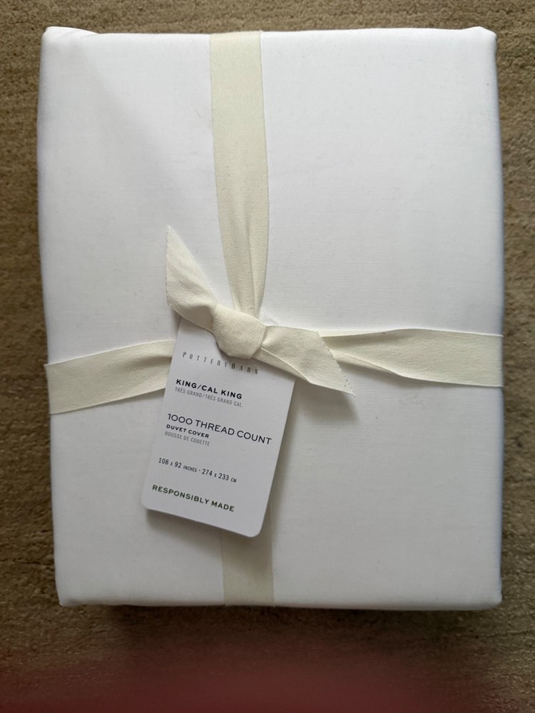Pottery Barn 1000-Thread-Count Cal KG Duvet Cover. White. New With Tags